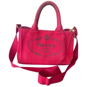 Prada Canapa Mini Canvas Red tote with strap and COA